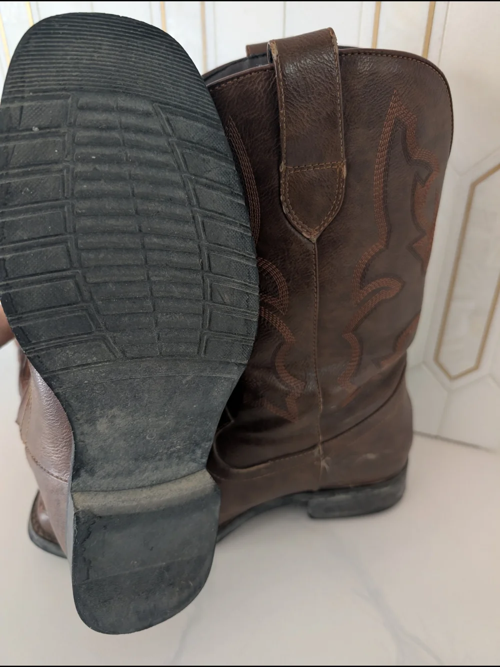 SUREWAY Men’s Western Square Toe Cowboy Boots Size 8